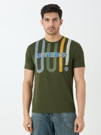 Superior cotton round neck in olive green.