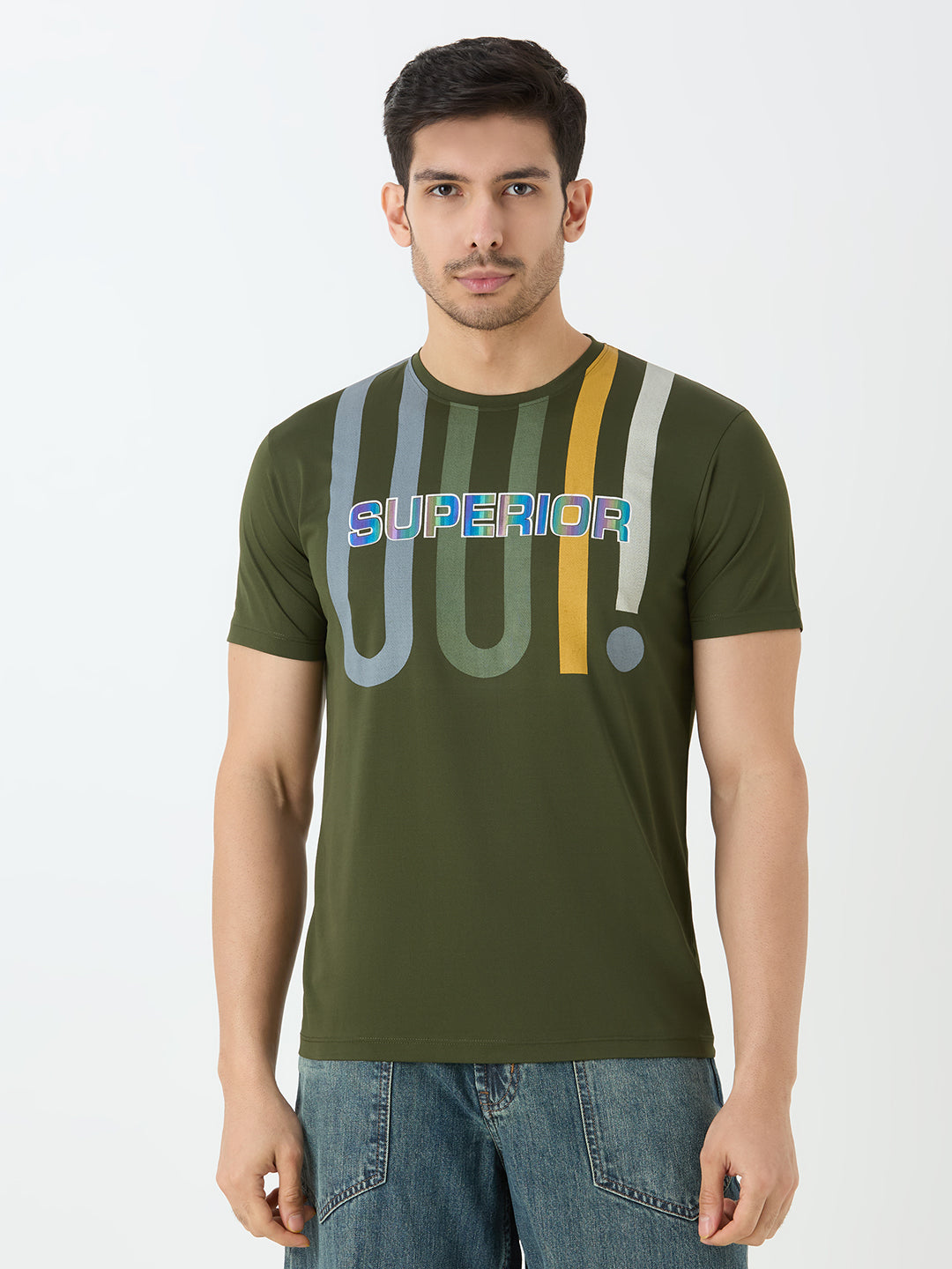 Superior cotton round neck in olive green.