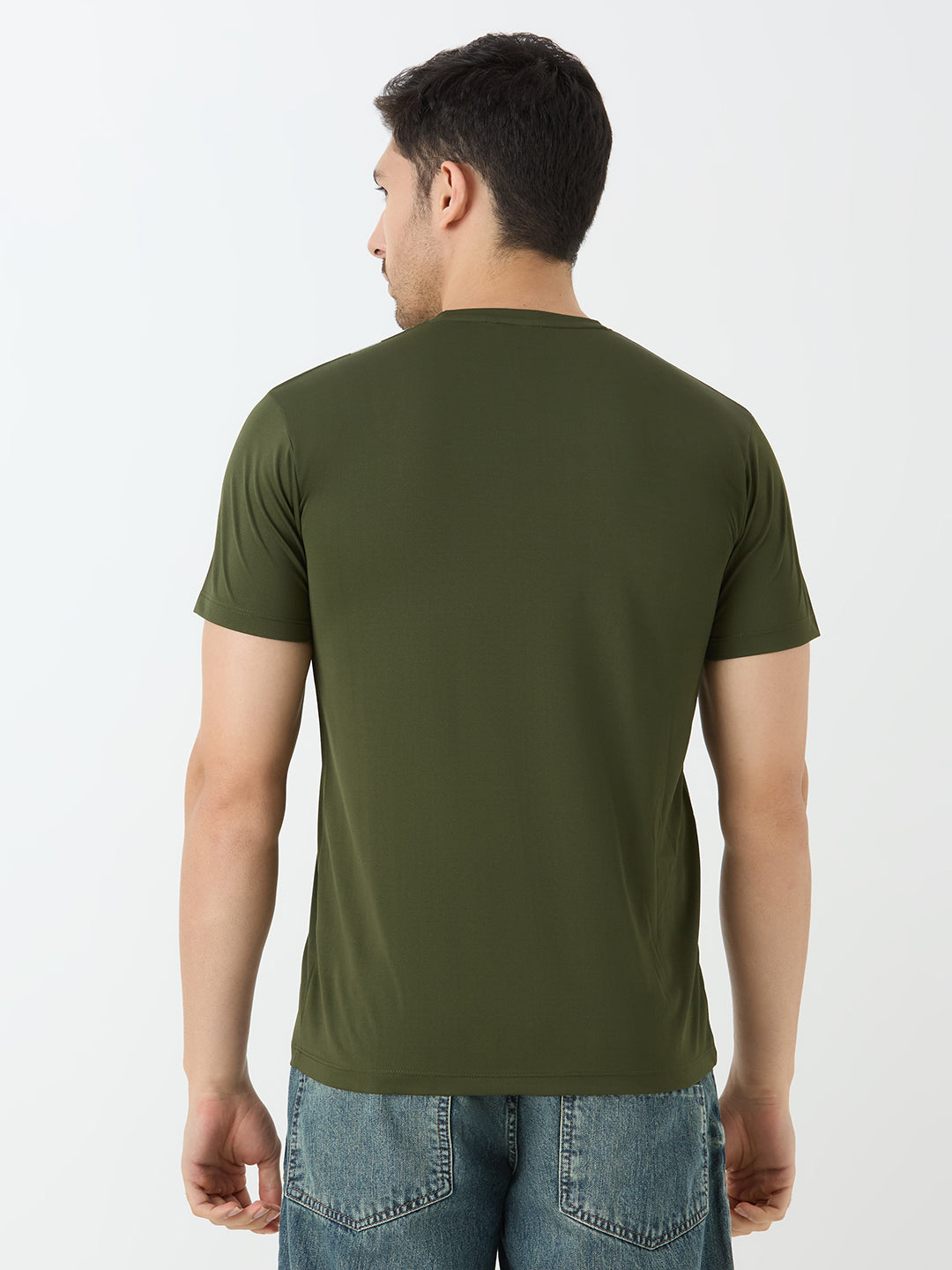 Superior cotton round neck in olive green.