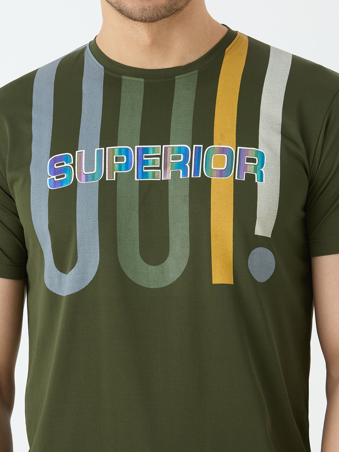 Superior cotton round neck in olive green.