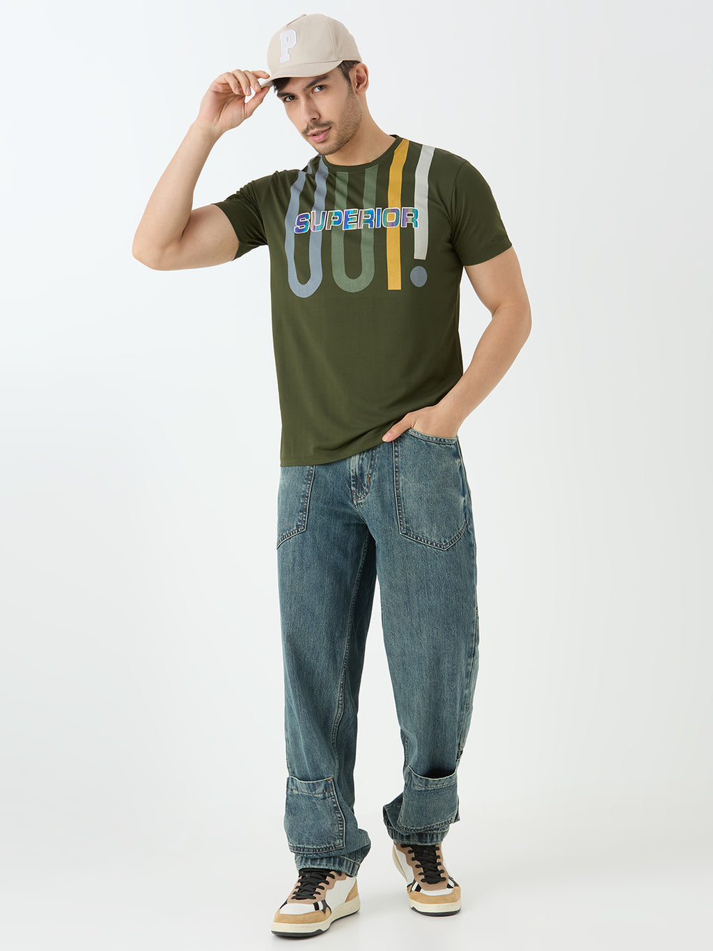 Superior cotton round neck in olive green.