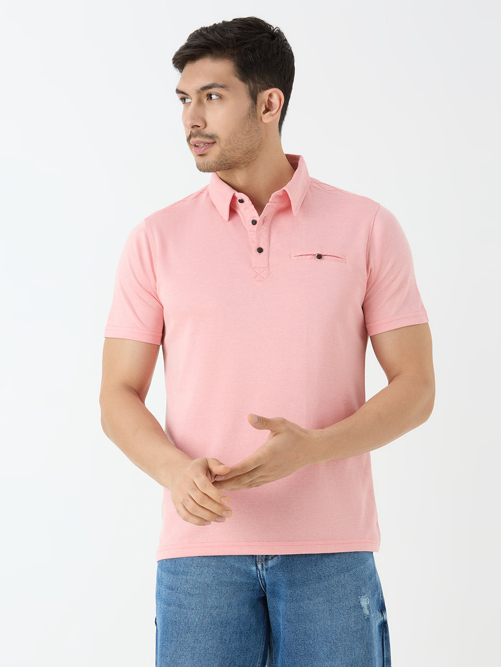 Men's Half Sleeve Polo in Peach