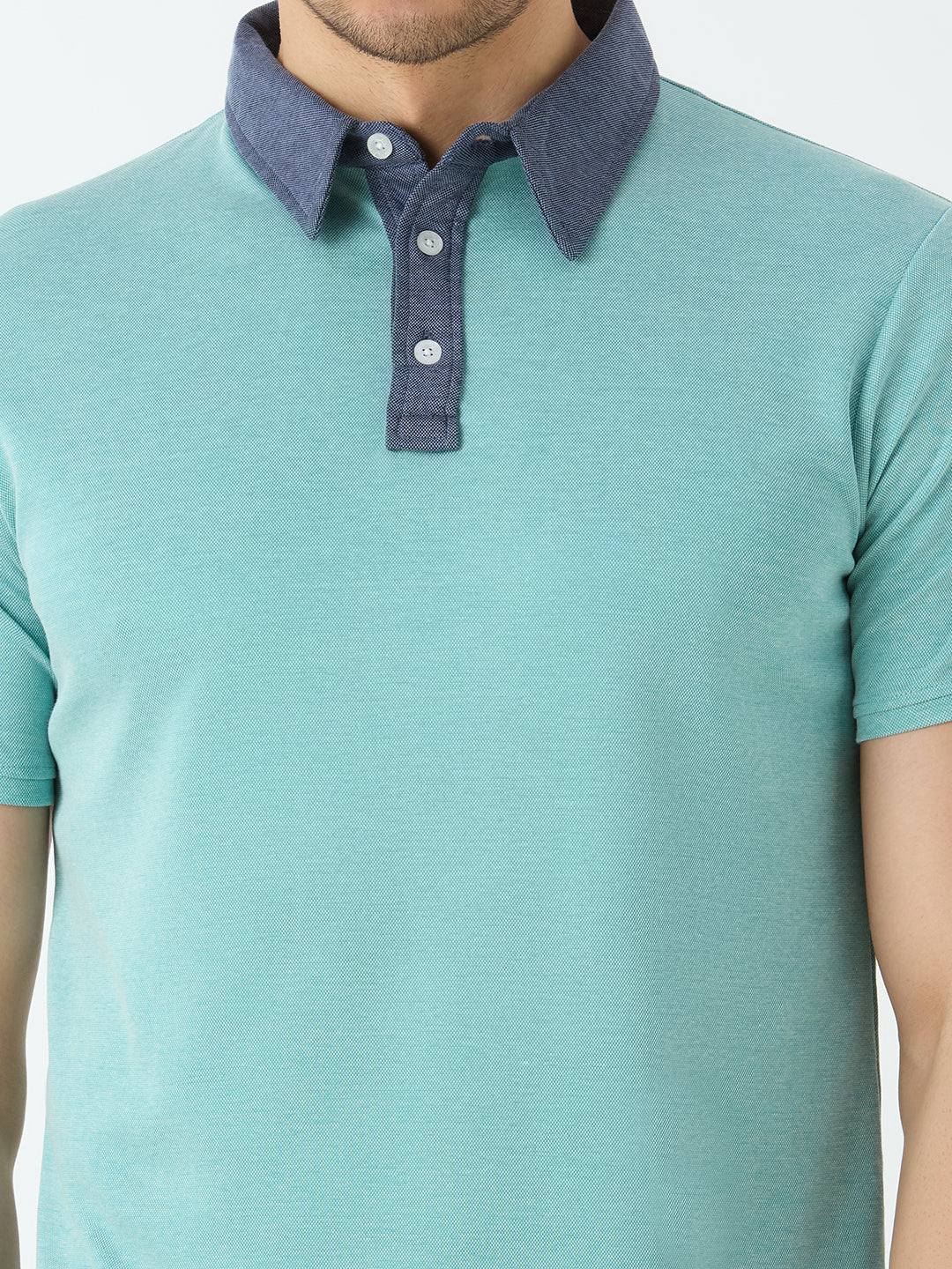 Men's Half Sleeve Polo with Contrast Collar in Teal Blue