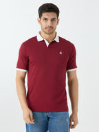 Men's Half Sleeve Polo with Contrast Collar in Wine Maroon