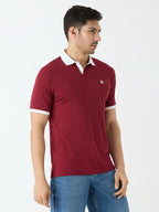 Men's Half Sleeve Polo with Contrast Collar in Wine Maroon