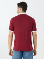 Men's Half Sleeve Polo with Contrast Collar in Wine Maroon