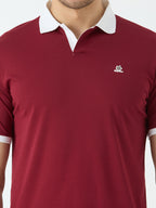 Men's Half Sleeve Polo with Contrast Collar in Wine Maroon