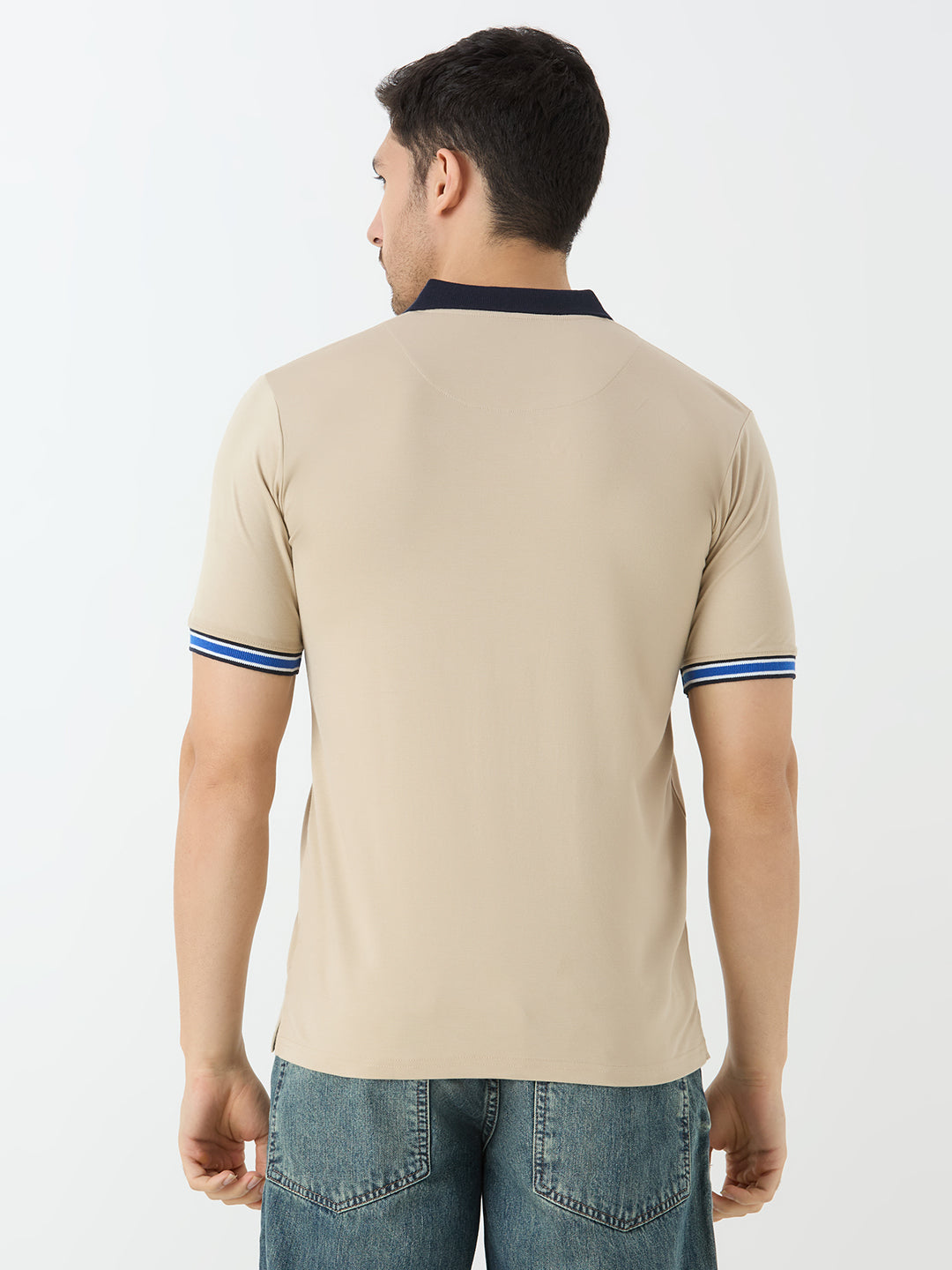 Men's Half Sleeve Polo with Contrast Collar in Beige
