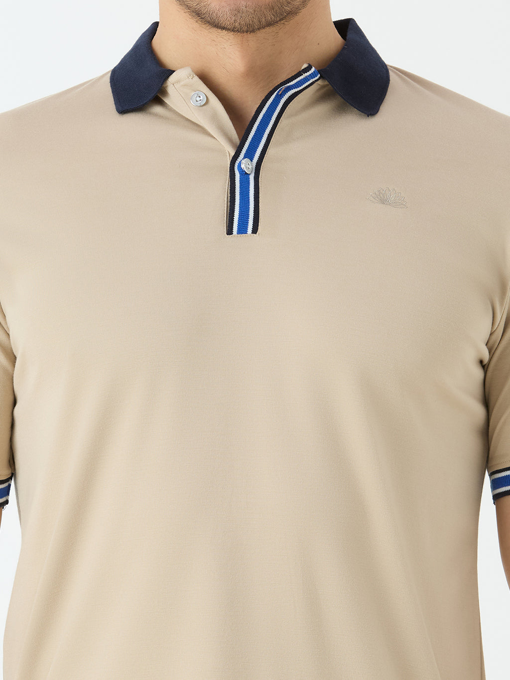 Men's Half Sleeve Polo with Contrast Collar in Beige