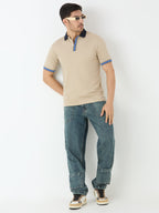 Men's Half Sleeve Polo with Contrast Collar in Beige