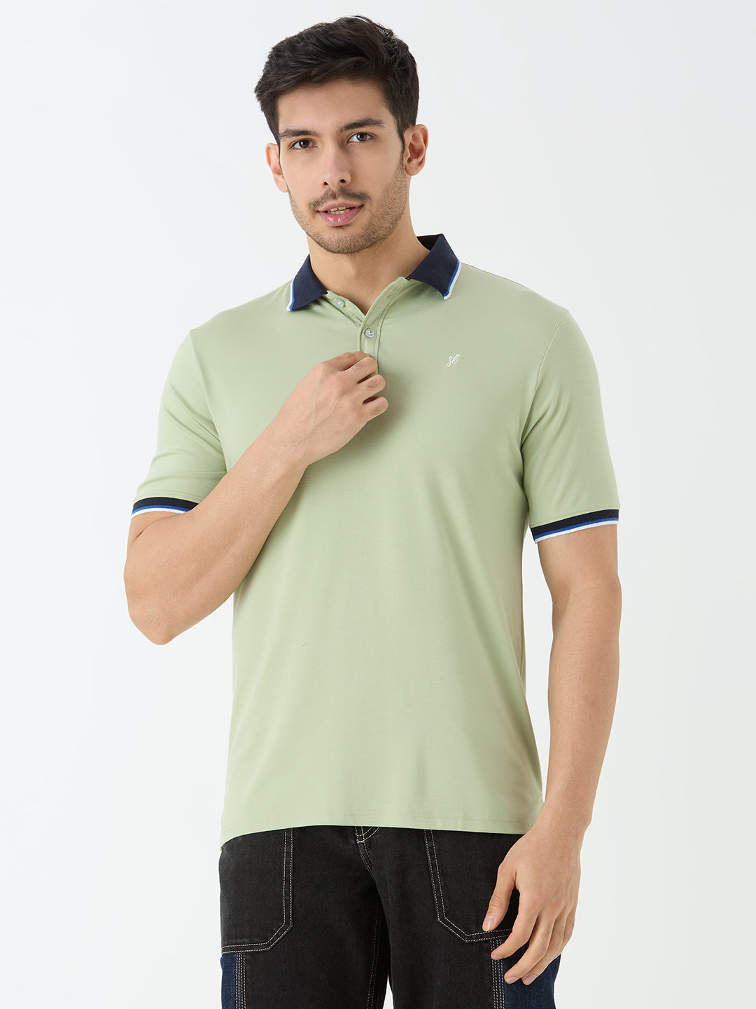 Men's Half Sleeve Polo with Contrast Collar in Pista Green