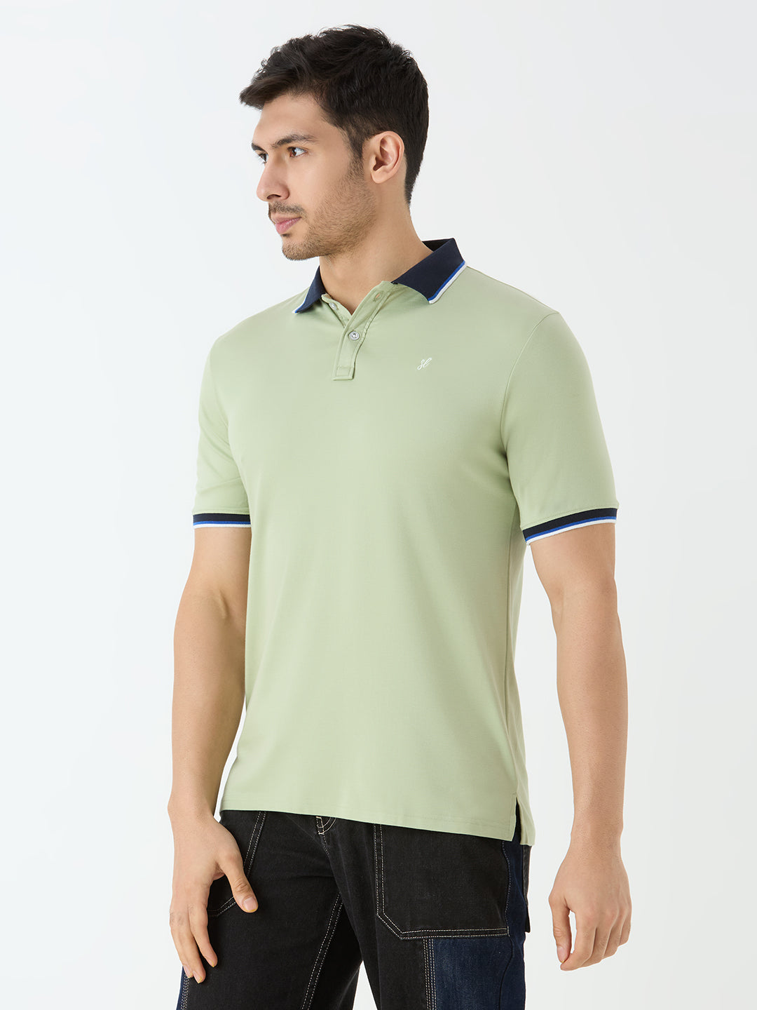 Men's Half Sleeve Polo with Contrast Collar in Pista Green