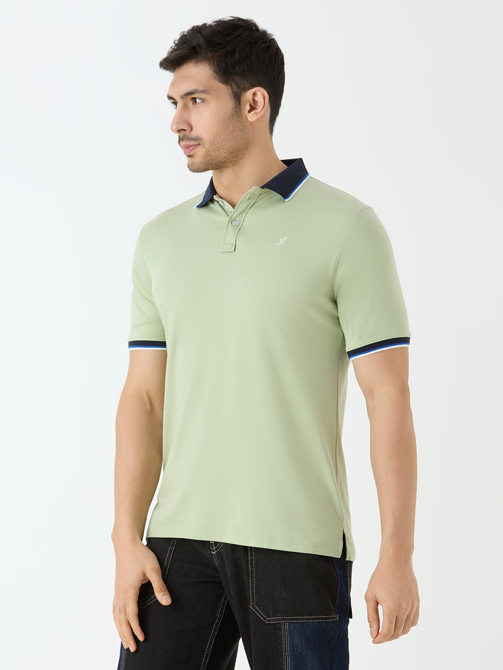 Men's Half Sleeve Polo with Contrast Collar in Pista Green