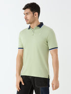 Men's Half Sleeve Polo with Contrast Collar in Pista Green