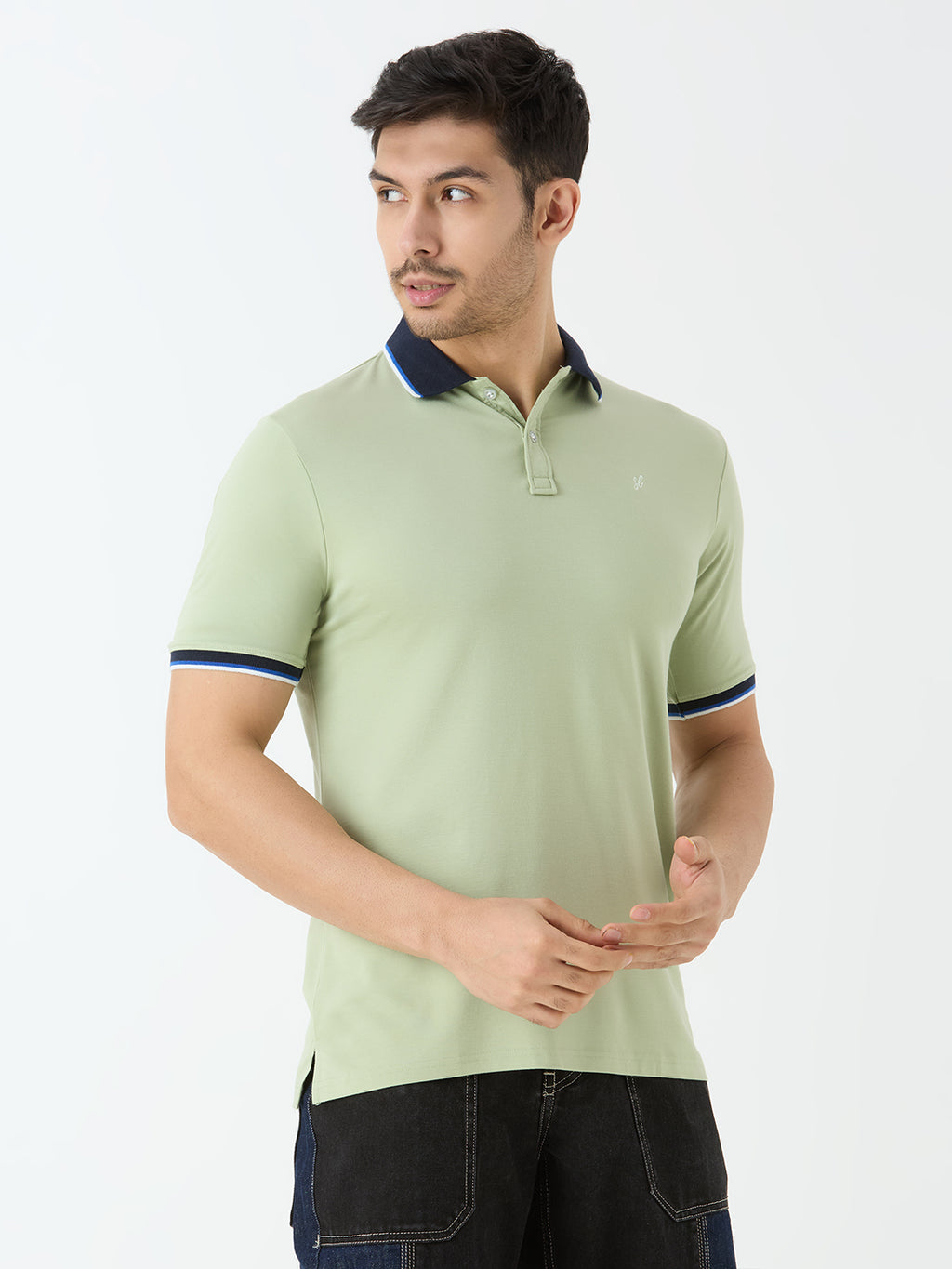 Men's Half Sleeve Polo with Contrast Collar in Pista Green