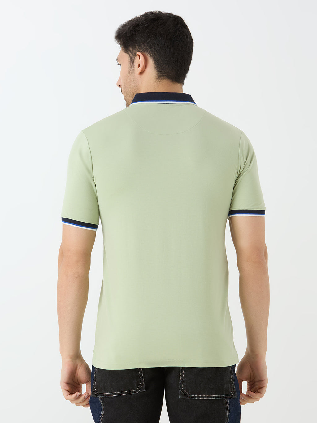 Men's Half Sleeve Polo with Contrast Collar in Pista Green