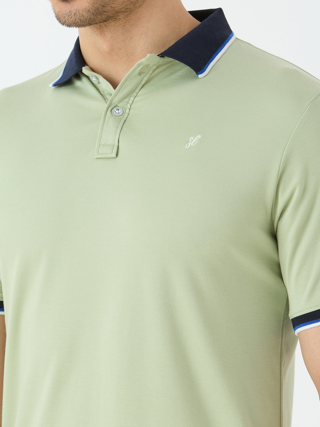 Men's Half Sleeve Polo with Contrast Collar in Pista Green