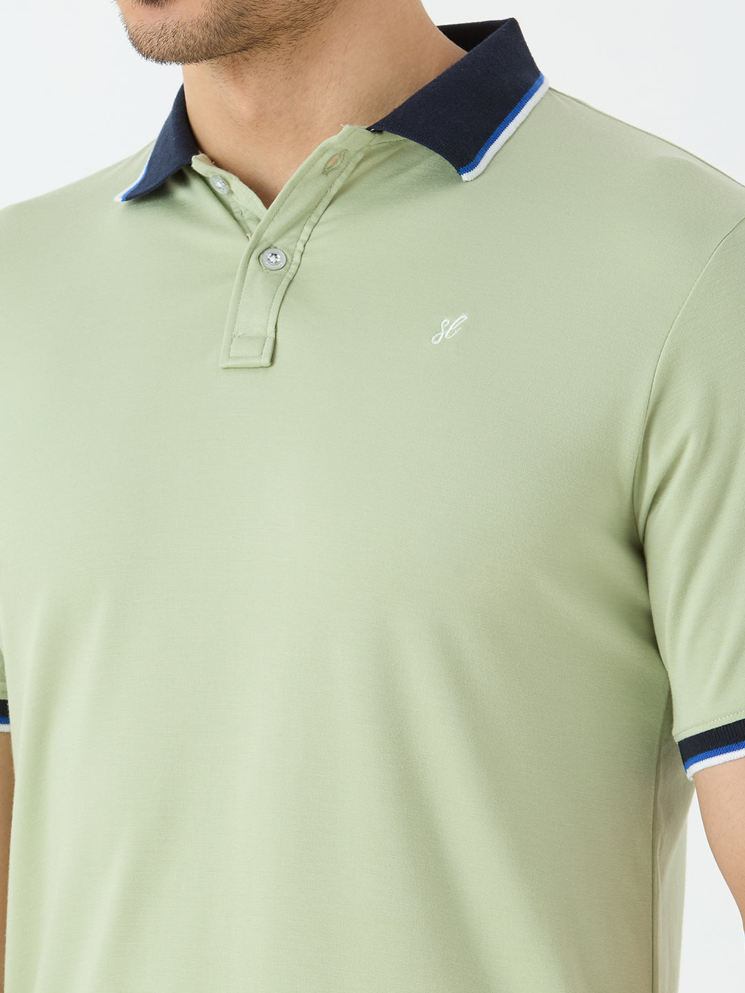 Men's Half Sleeve Polo with Contrast Collar in Pista Green