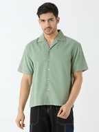 Men's Half Sleeve Cuban Collar Shirt in Pista Green