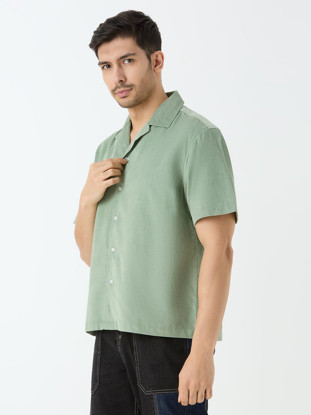 Men's Half Sleeve Cuban Collar Shirt in Pista Green