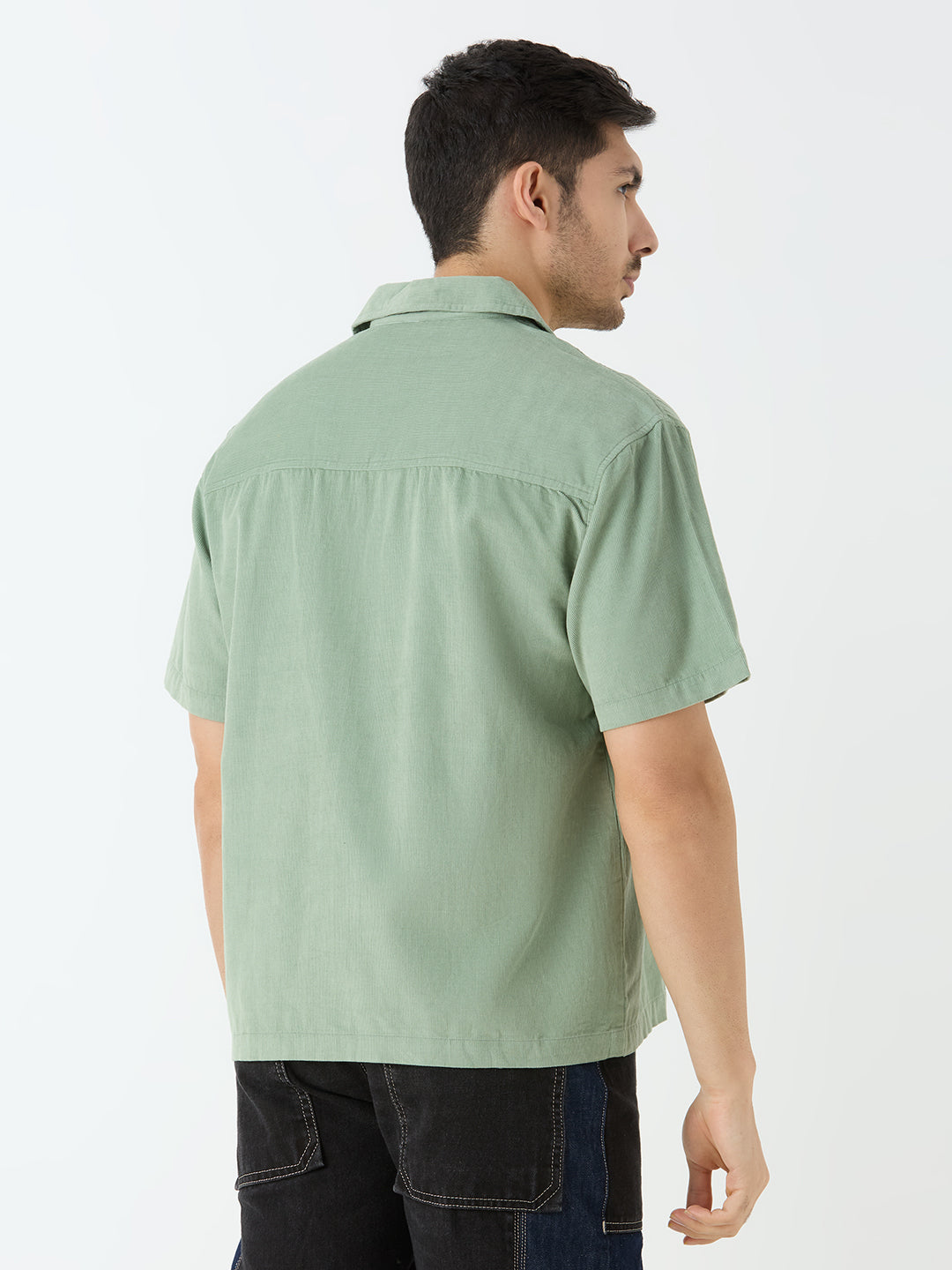 Men's Half Sleeve Cuban Collar Shirt in Pista Green