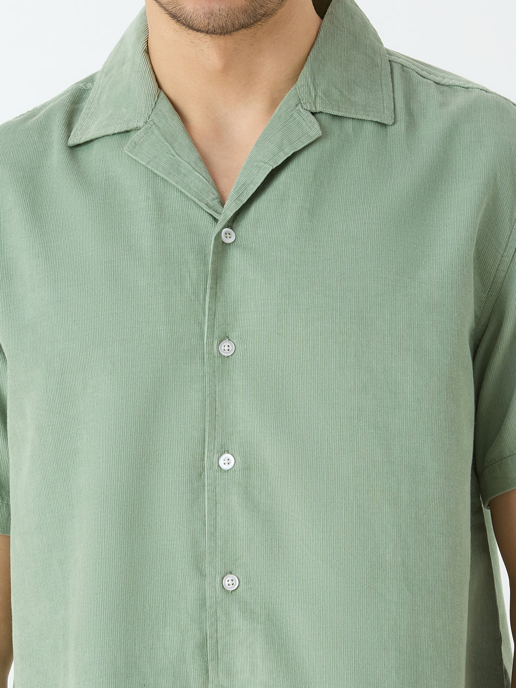 Men's Half Sleeve Cuban Collar Shirt in Pista Green