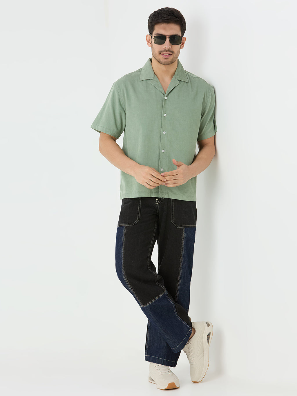 Men's Half Sleeve Cuban Collar Shirt in Pista Green
