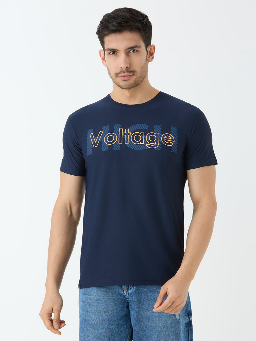 Men's Voltage Half Sleeve Round Neck T-shirt in Navy Blue