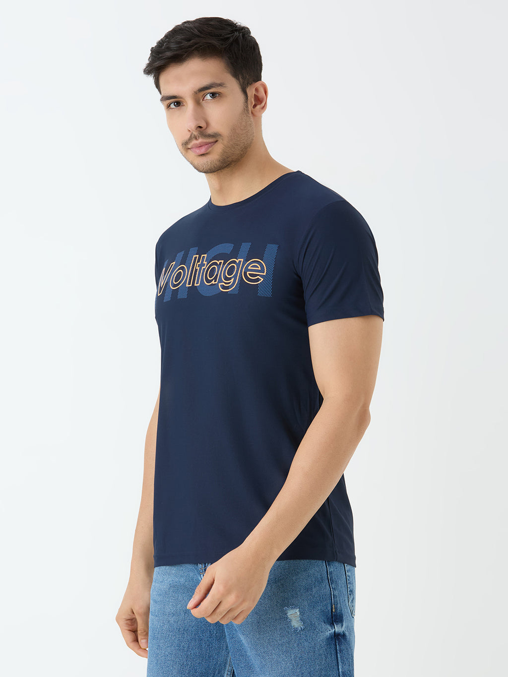 Men's Voltage Half Sleeve Round Neck T-shirt in Navy Blue
