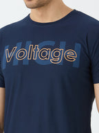 Men's Voltage Half Sleeve Round Neck T-shirt in Navy Blue