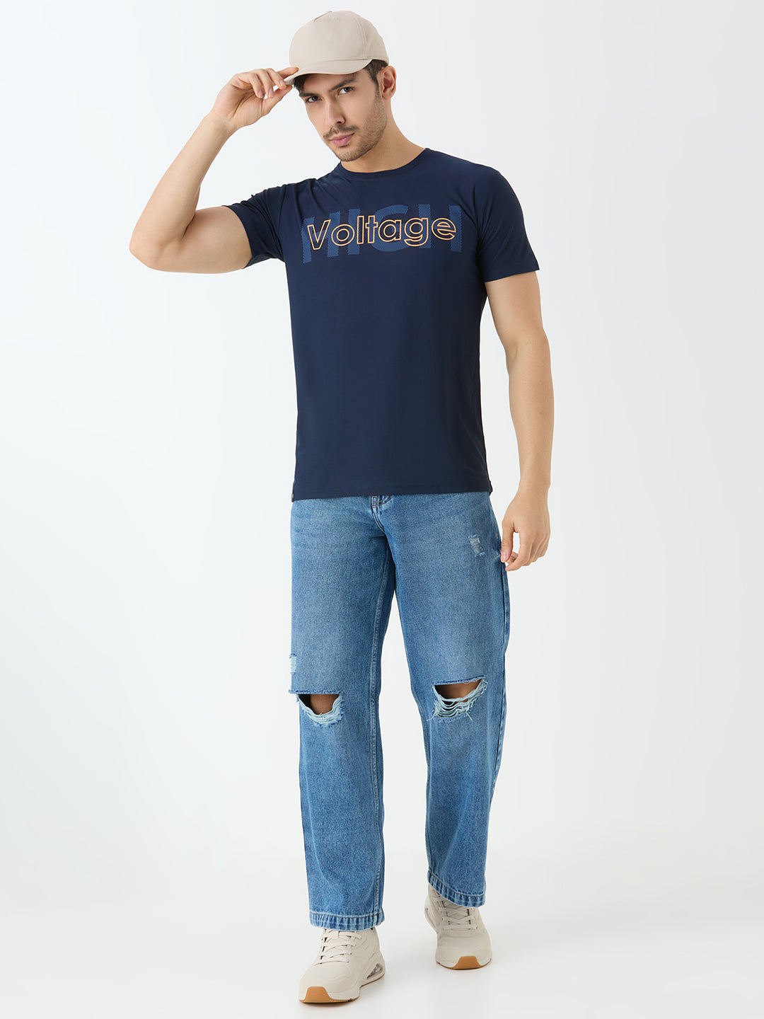 Men's Voltage Half Sleeve Round Neck T-shirt in Navy Blue