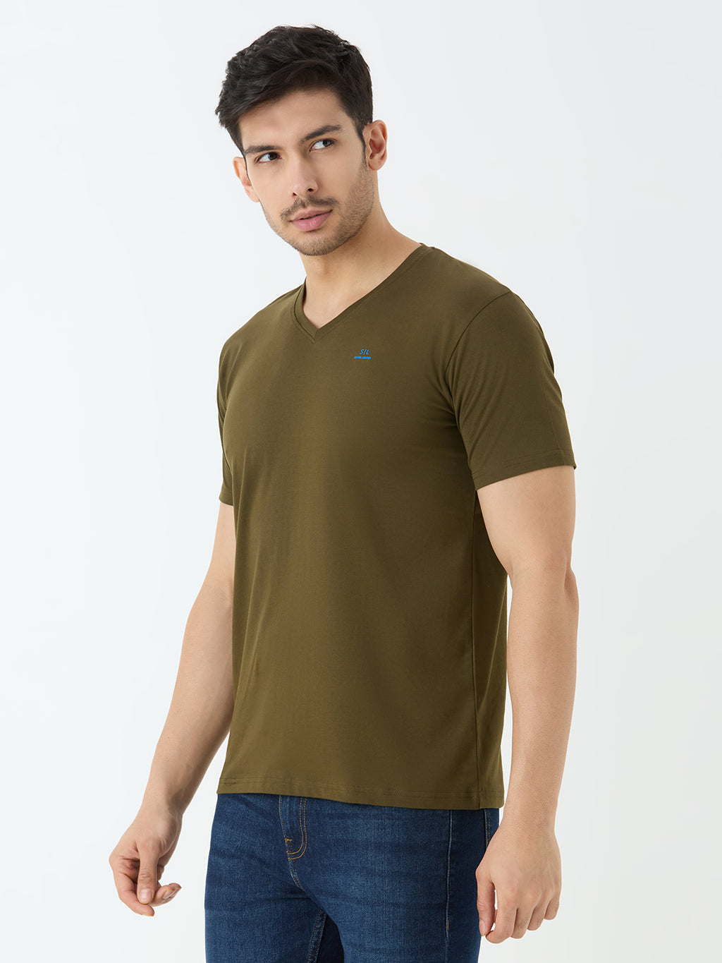 Men's V-Neck T-shirt in Olive Green
