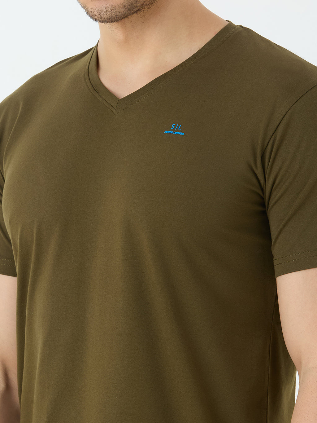 Men's V-Neck T-shirt in Olive Green