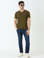 Men's V-Neck T-shirt in Olive Green