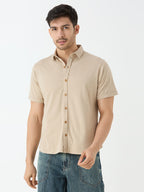 Men's Half Sleeve Cuban Collar Shirt in Beige