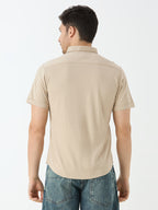 Men's Half Sleeve Cuban Collar Shirt in Beige