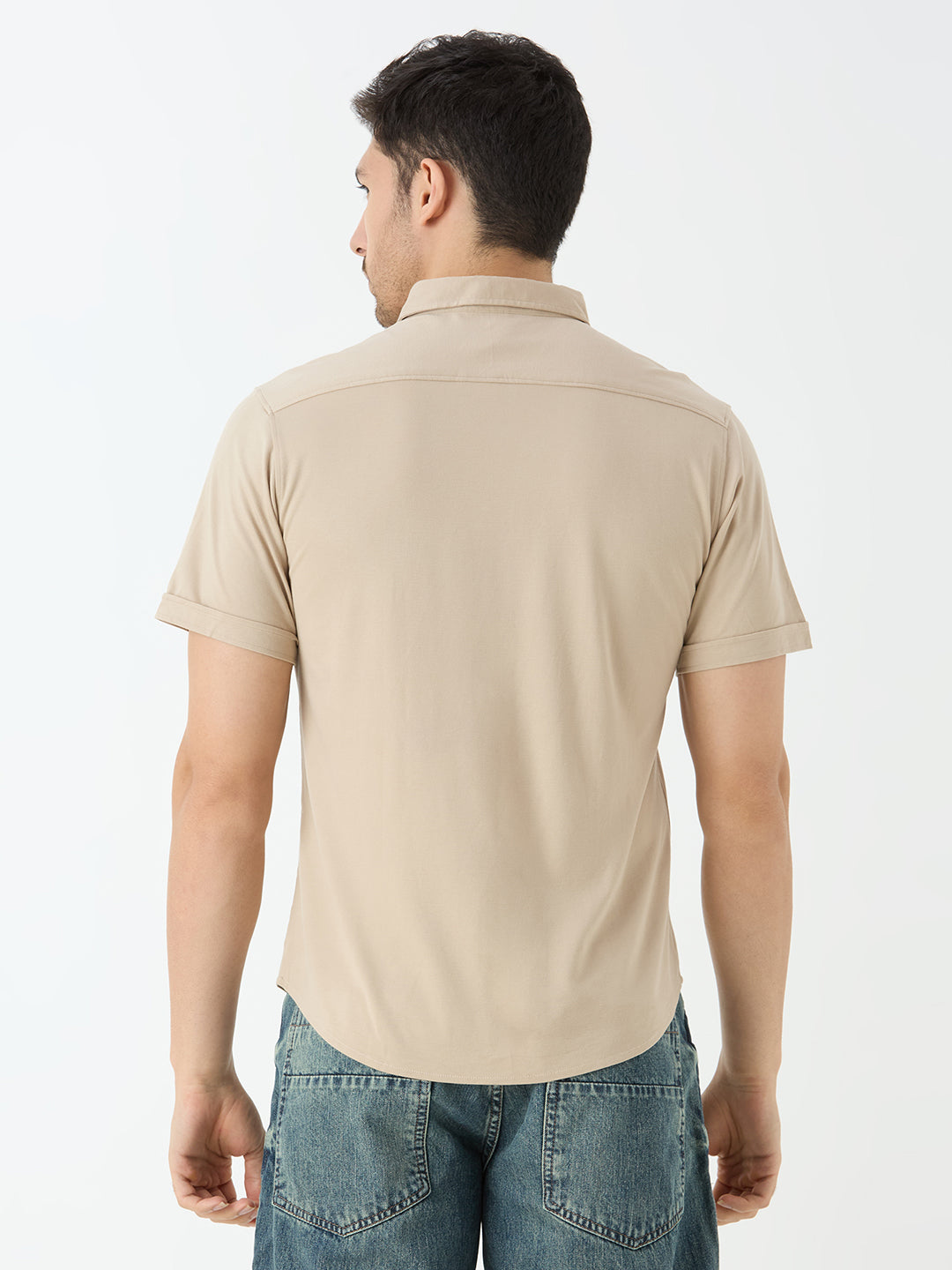 Men's Half Sleeve Cuban Collar Shirt in Beige