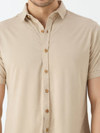 Men's Half Sleeve Cuban Collar Shirt in Beige
