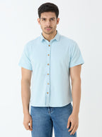 Men's Half Sleeve Cuban Collar Shirt in Sky Blue