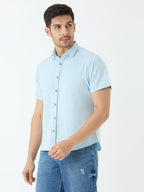 Men's Half Sleeve Cuban Collar Shirt in Sky Blue