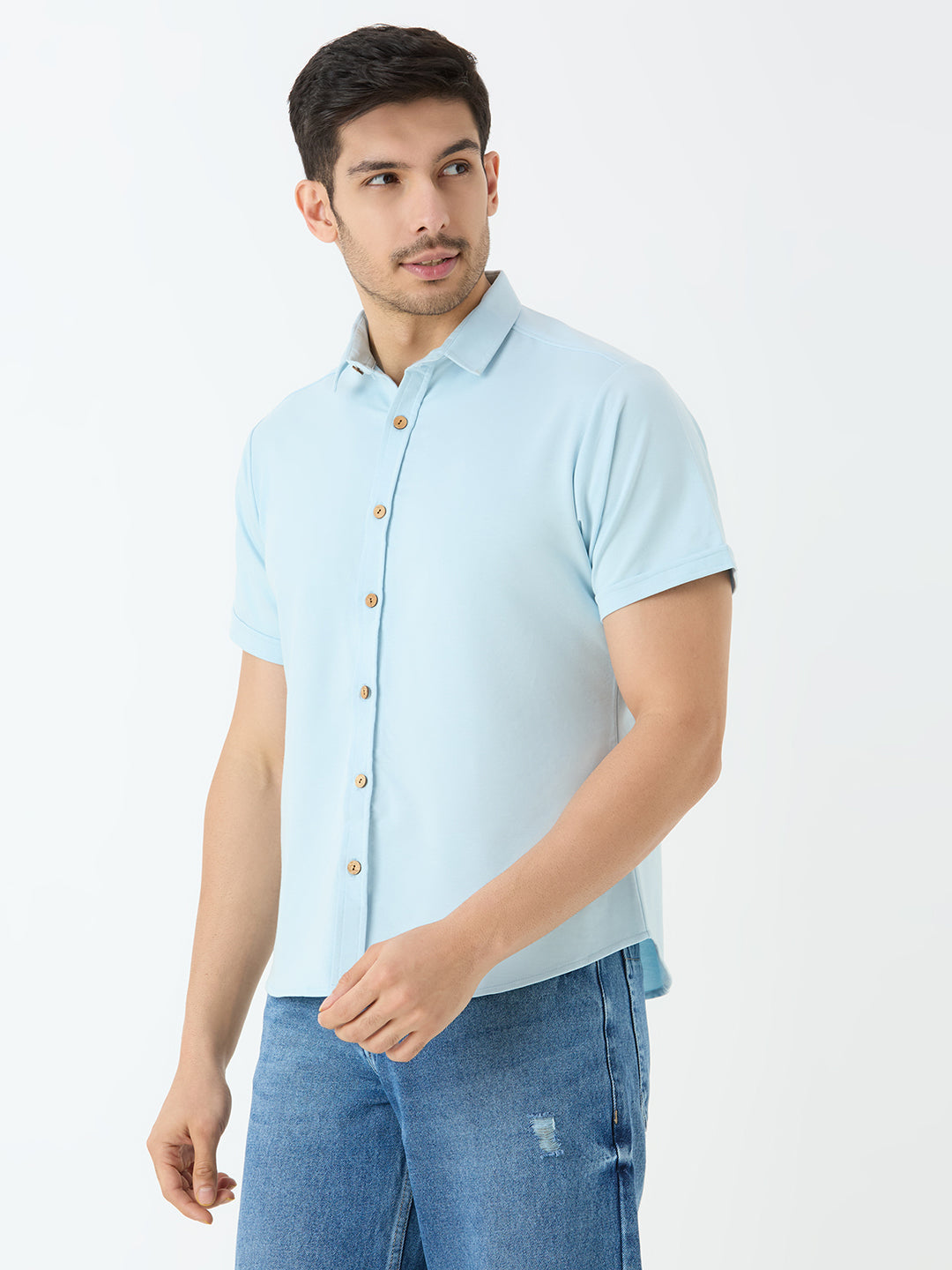 Men's Half Sleeve Cuban Collar Shirt in Sky Blue