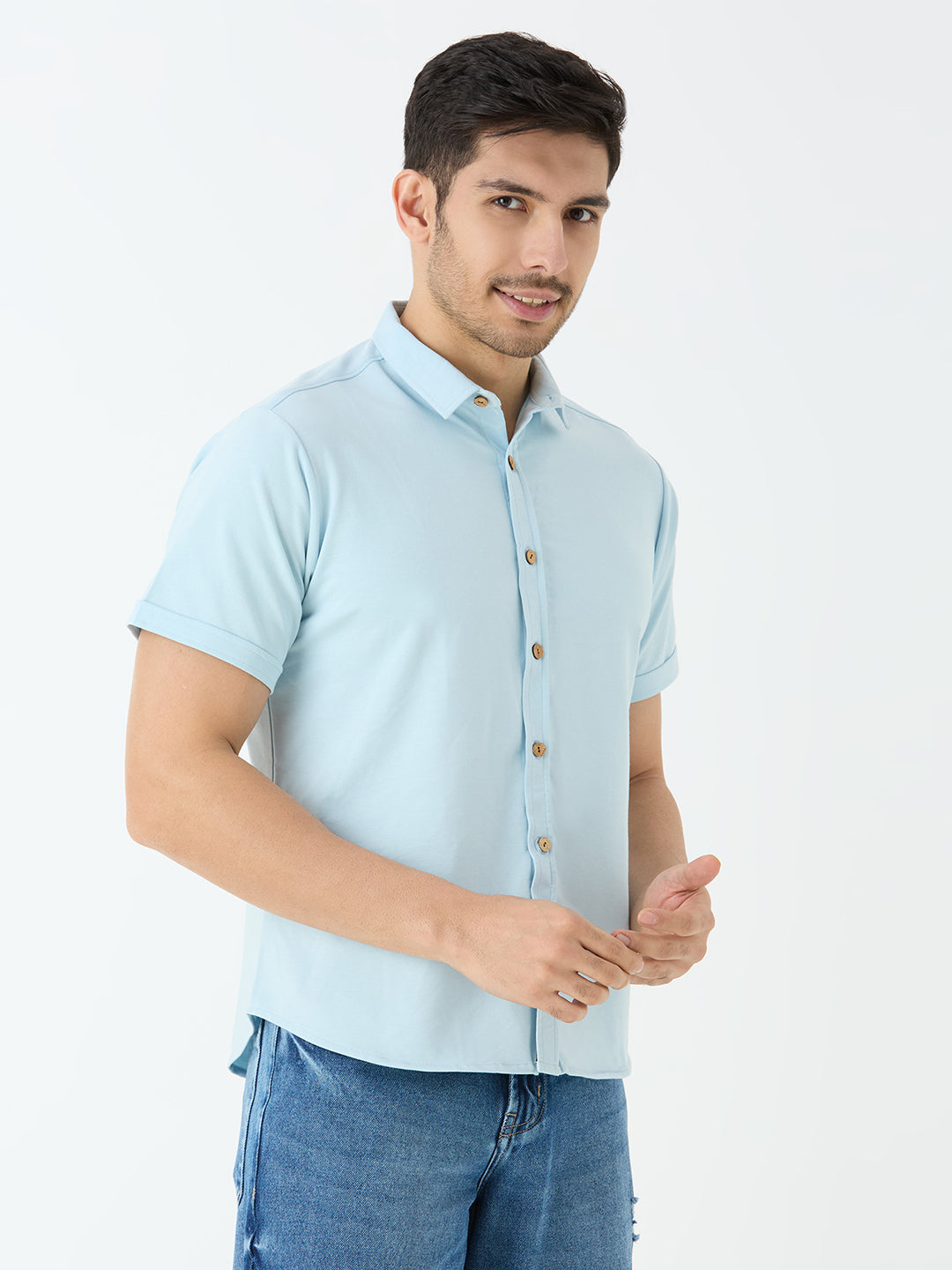 Men's Half Sleeve Cuban Collar Shirt in Sky Blue