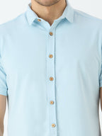 Men's Half Sleeve Cuban Collar Shirt in Sky Blue