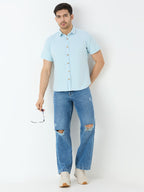Men's Half Sleeve Cuban Collar Shirt in Sky Blue