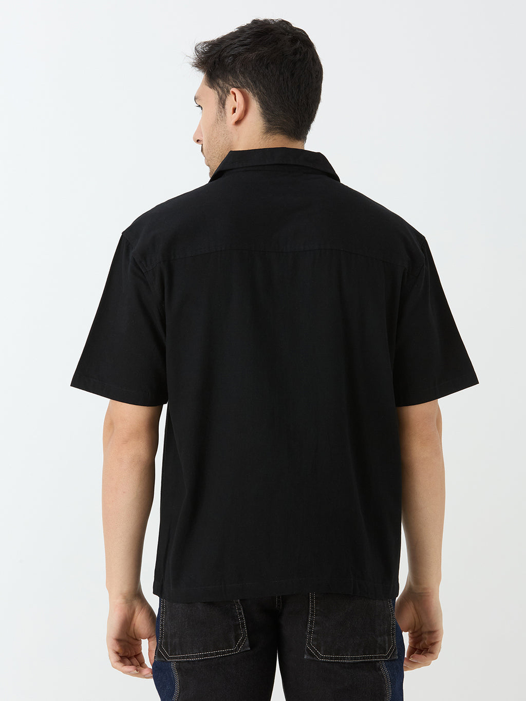 Men's Half Sleeve Cuban Collar Shirt in Black