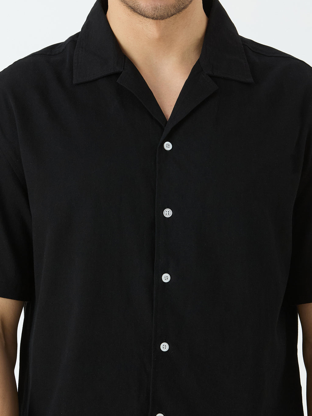 Men's Half Sleeve Cuban Collar Shirt in Black