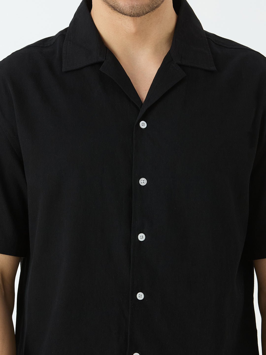 Men's Half Sleeve Cuban Collar Shirt in Black