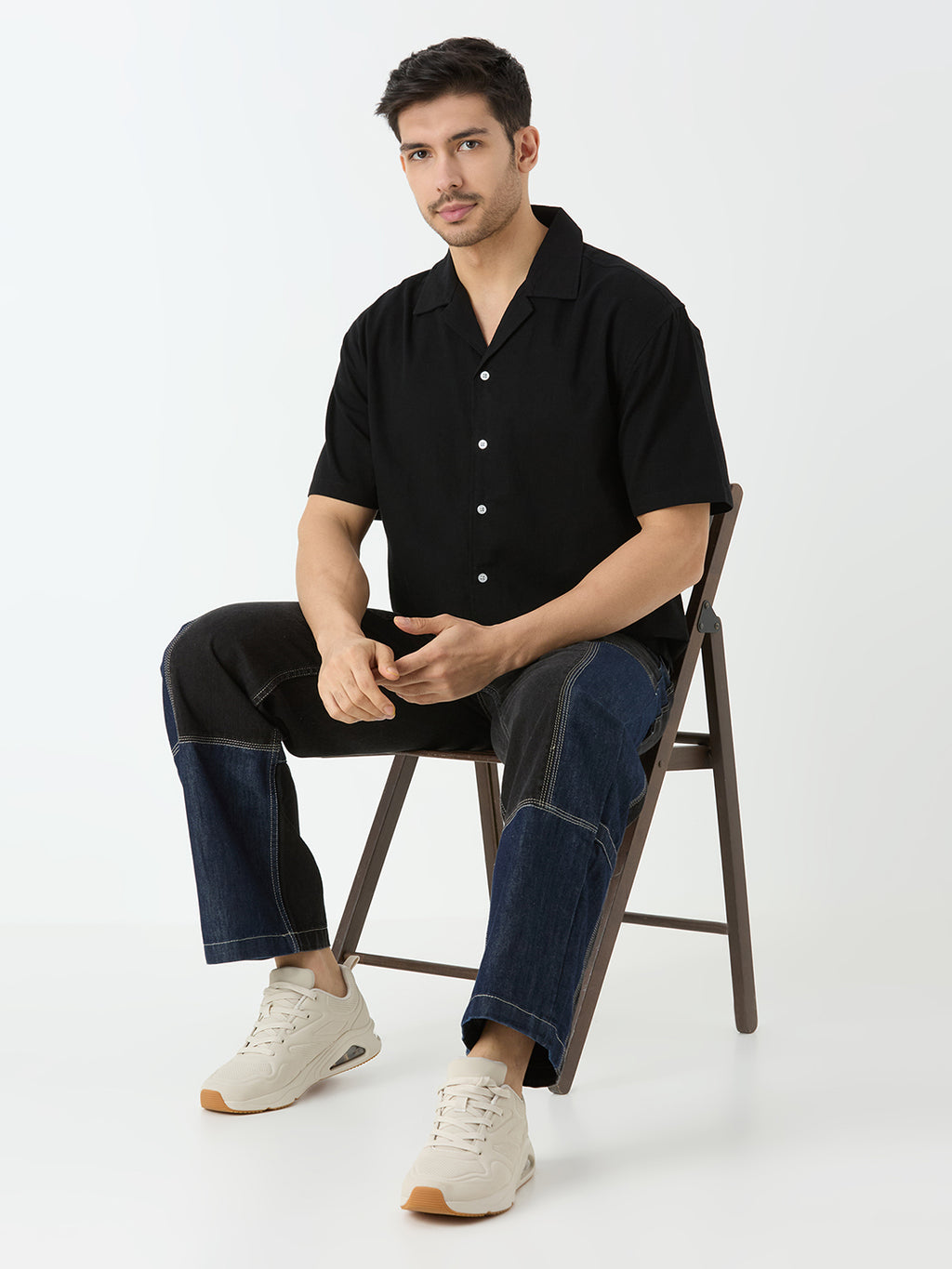 Men's Half Sleeve Cuban Collar Shirt in Black