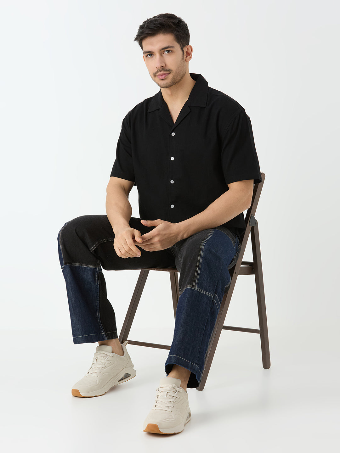 Men's Half Sleeve Cuban Collar Shirt in Black