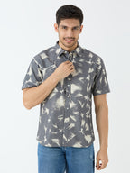 Men's Half Sleeve Tie Dye Denim Shirt in Grey & White